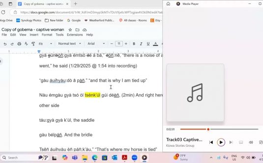 Kiowa Language Community Session #5 Spring 2025 – March 9